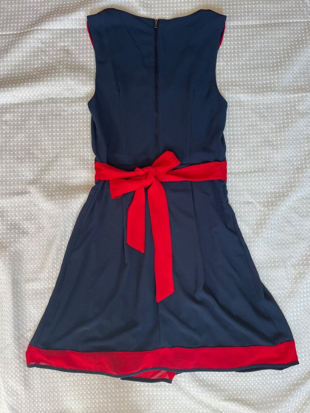 Suzy Shier Navy Blue & Red Colorblock Fit & Flare Dress - Size Small - Picture 2 of 6